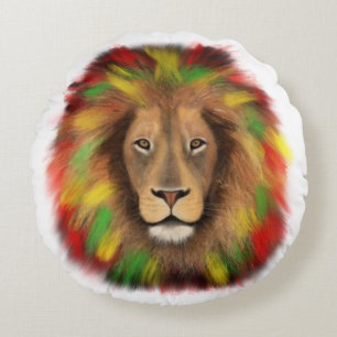 Rasta leeuwenkop rood geel groen tekening Jamaica Rond Kussen