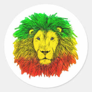 Rasta leeuwenkop rood geel groen tekening Jamaica Ronde Sticker