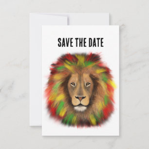 Rasta leeuwenkop rood geel groen tekening Jamaica Save The Date