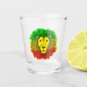 Rasta leeuwenkop rood geel groen tekening Jamaica  Shot Glas