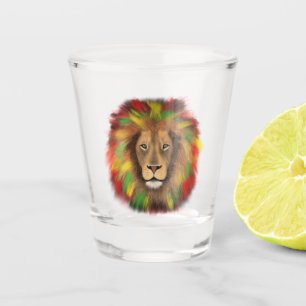 Rasta leeuwenkop rood geel groen tekening Jamaica  Shot Glas