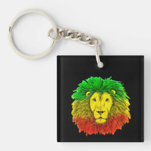 Rasta leeuwenkop rood geel groen tekening Jamaica Sleutelhanger