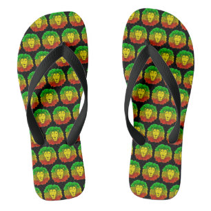 Rasta leeuwenkop rood geel groen tekening Jamaica  Teenslippers