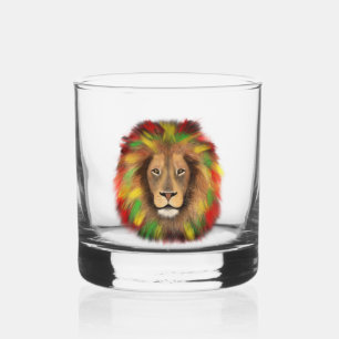 Rasta leeuwenkop rood geel groen tekening Jamaica  Whisky Glas