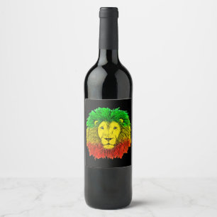 Rasta leeuwenkop rood geel groen tekening Jamaica  Wijn Etiket