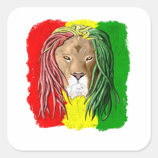 Rasta Lion Jamaican Reggae Flag Vierkante Sticker (Voorkant)