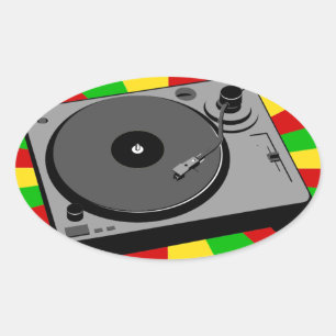 Rasta Platenspeler Ovale Sticker