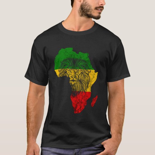 Rasta Reggae Leeuw van Juda Afrika Kaart Rastafari T-shirt (Voorkant)