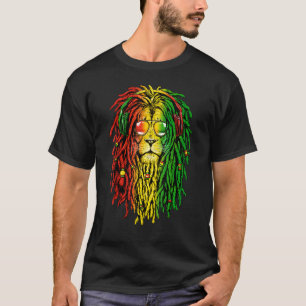 Rasta Reggae Leeuw Zonnebril Kunst voor Rastafaria T-shirt