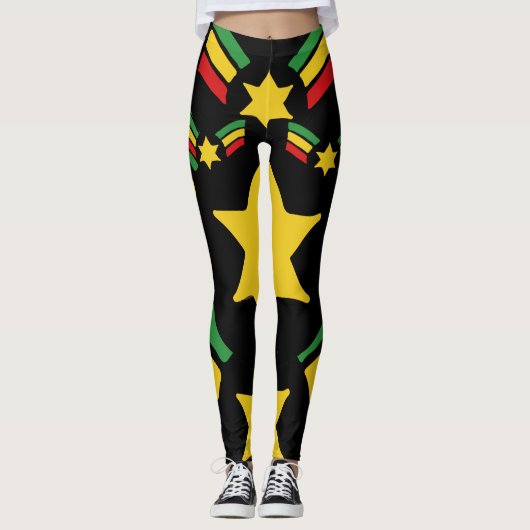 Rasta Reggae Leggings Militaire Stars Design (Voorkant)