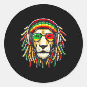 Rasta Reggae Music Lion Jamaica Ronde Sticker (Voorkant)