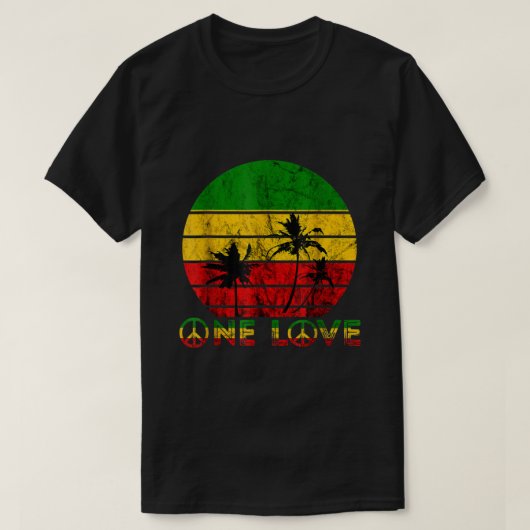 Rasta Reggae One Love Retro Sunset Jamaica T-shirt (Design voorkant)