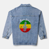Rasta Reggae Rastafari Roots Muzieknoot One Love H Denim Jacket (Achterkant)