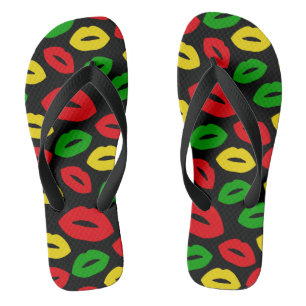 Rasta Reggae Red Gold Green Lipstick Kisses Teenslippers