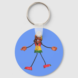 Rasta Stick Figuur met Gold Peace Sign Sleutelhanger
