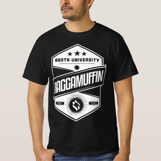 Rasta University Raggamuffin goede vibes reggae T-shirt (Voorkant)