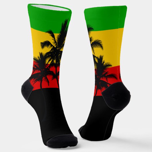 Rasta Vlag Gestreepte Tropische Palmbomen Sokken (Gebogen)