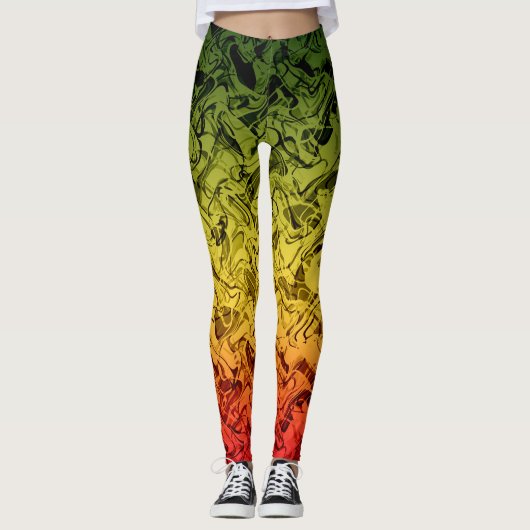 Rasta Vuur Abstracte Rook Koel Groen Geel Rood Leggings (Voorkant)