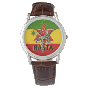Rasta Watch Lion van Judah Red Gold Green Design Horloge