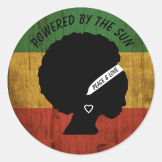 Rasta Woman Peace & Love Powered by the Sun Ronde Sticker