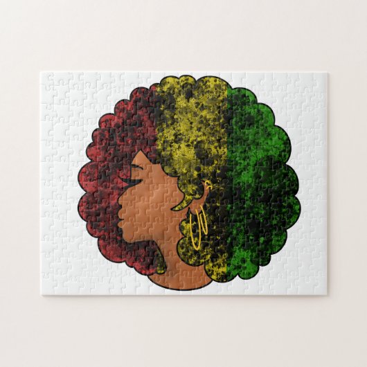 Rasta zwart meisje vrouw afro rood geel groen legpuzzel (Horizontaal)