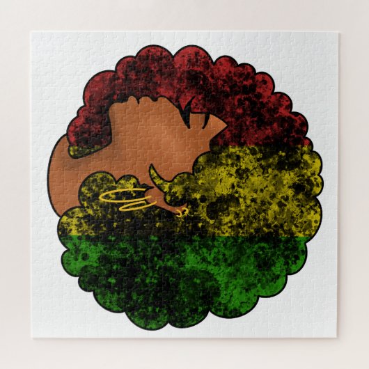 Rasta zwart meisje vrouw afro rood geel groen legpuzzel (Horizontaal)