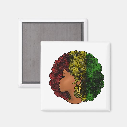 Rasta zwart meisje vrouw afro rood geel groen magneet (Voorkant / Achterkant)