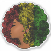 Rasta zwart meisje vrouw afro rood geel groen sticker (Voorkant)