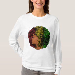 Rasta zwart meisje vrouw afro rood geel groen t-shirt