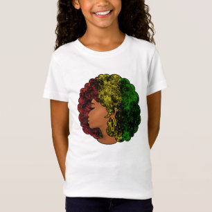 Rasta zwart meisje vrouw afro rood geel groen t-shirt