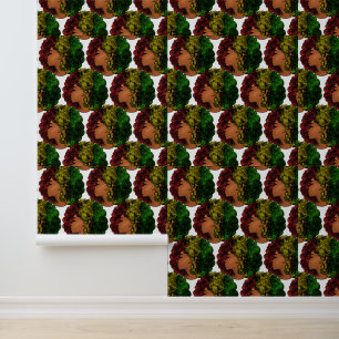 Rasta zwarte meisje vrouw afro rood geel groen behang
