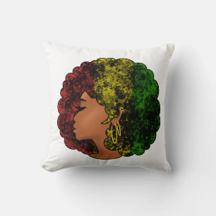 Rasta zwarte meisje vrouw afro rood geel groen kussen