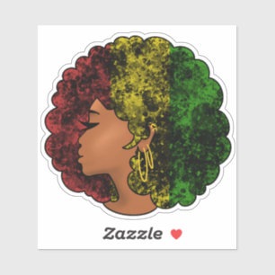 Rasta zwarte meisje vrouw afro rood geel groen sticker