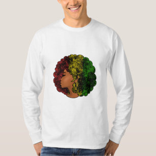 Rasta zwarte meisje vrouw afro rood geel groen t-shirt