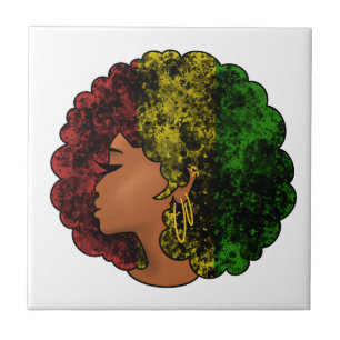Rasta zwarte meisje vrouw afro rood geel groen tegeltje