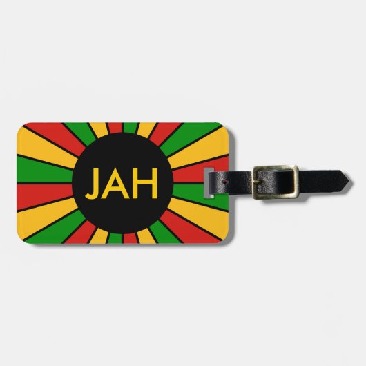 RASTAFARI FLAG BUTTON RAYS + uw teken of monogram Bagagelabel (Voorkant horizontaal)