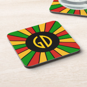 RASTAFARI FLAG BUTTON RAYS + uw teken of monogram Bier Onderzetter