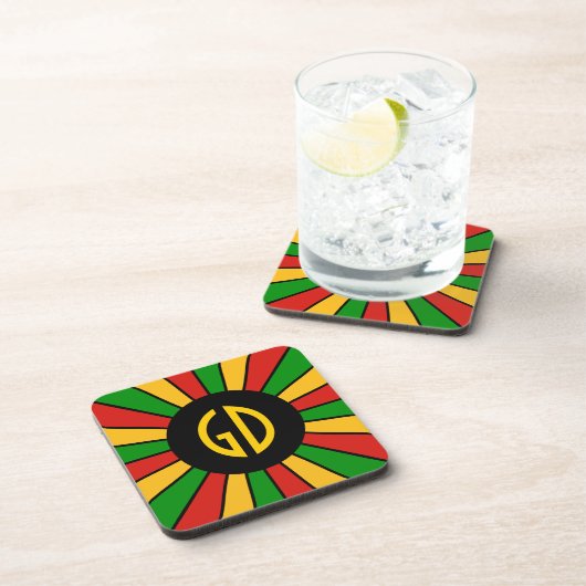 RASTAFARI FLAG BUTTON RAYS + uw teken of monogram Bier Onderzetter (Rechterzijde)