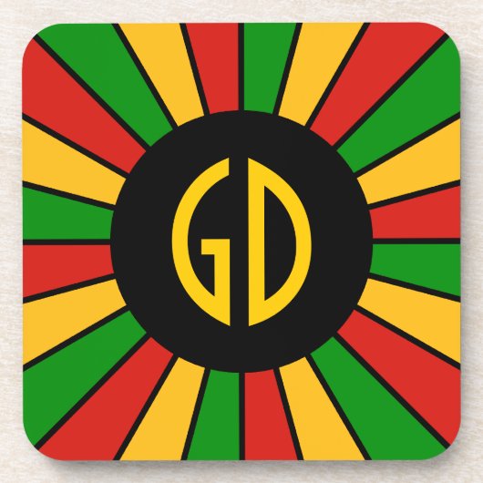 RASTAFARI FLAG BUTTON RAYS + uw teken of monogram Bier Onderzetter (Voorkant)