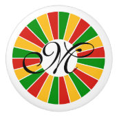 RASTAFARI FLAG BUTTON RAYS + uw teken of monogram Keramische Knop (Voorkant)