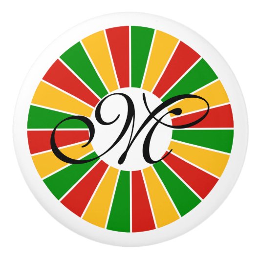 RASTAFARI FLAG BUTTON RAYS + uw teken of monogram Keramische Knop (Voorkant)