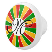 RASTAFARI FLAG BUTTON RAYS + uw teken of monogram Keramische Knop (Rechts)