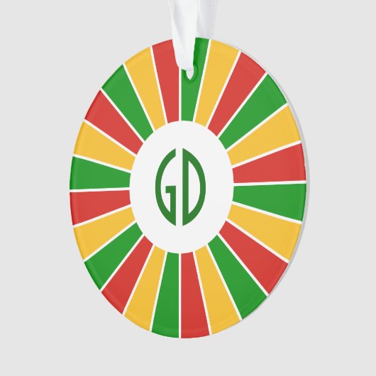 RASTAFARI FLAG BUTTON RAYS + uw teken of monogram Ornament (voorkant)