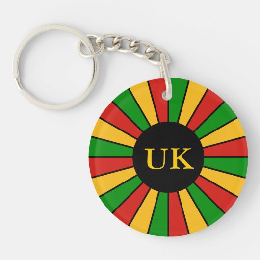 RASTAFARI FLAG BUTTON RAYS + uw teken of monogram Sleutelhanger (Voorkant)