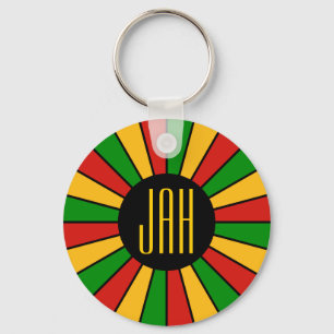 RASTAFARI FLAG BUTTON RAYS + uw teken of monogram Sleutelhanger