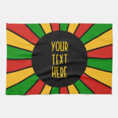 RASTAFARI FLAG BUTTON RAYS + uw teken of monogram Theedoek (Horizontaal)