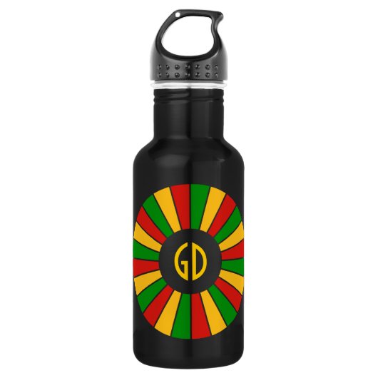 RASTAFARI FLAG BUTTON RAYS + uw teken of monogram Waterfles (Voorkant)
