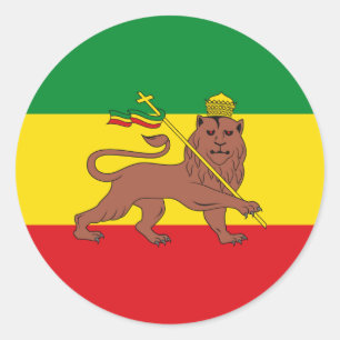Rastafarian Flag of Ethiopia Lion of Judah Postcar Ronde Sticker