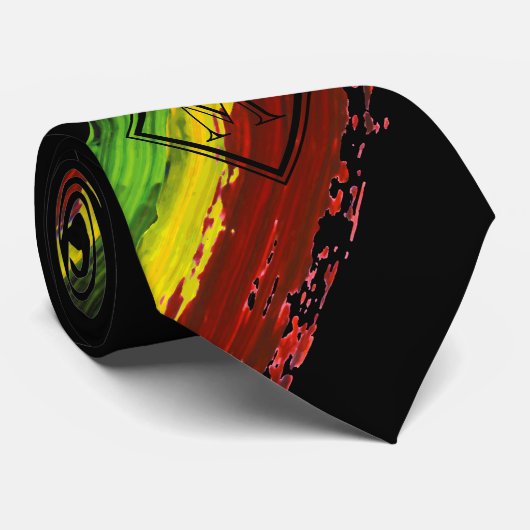Rastafarian Paint Strokes Black Monogram One Side Stropdas (Opgerold)