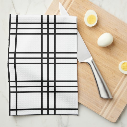 Raster Black en White Pset Tartan Pattern Theedoek (Quarter Fold)